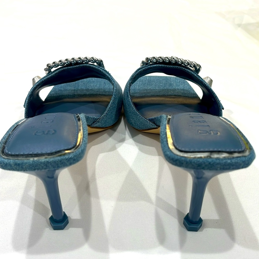 Gianni Bini Blue Denim Mules with Decorative Buckle (8) - Picture 4 of 5